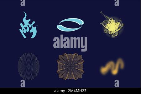 Gruppe von Y2K-Stilvektoren von Objekten. Außergewöhnliche Grafikressourcen. Flache minimalistische Symbole. Stock Vektor