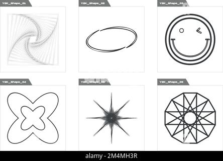 Gruppe von Y2K-Stilvektoren von Objekten. Außergewöhnliche Grafikressourcen. Cyberpunk-Elemente. Stock Vektor