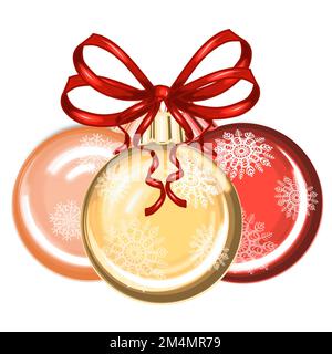 Weihnachtsbälle. JPEG-Illustration für Aufkleber, Erstellen von Mustern, Geschenkpapier, Postkarten, Designvorlage, Stoff, Stickerei. Stockfoto