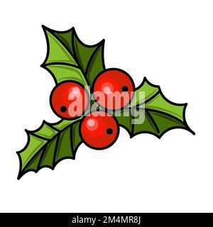 Holly-Blätter sind grün mit roten Beeren. JPEG-Abbildung. Stockfoto