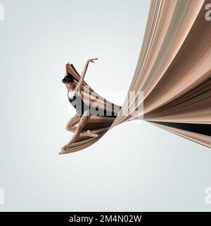 Modernes Design. Zeitgenössische Kunst. Ausdrucksstarke junge Ballerina tanzt vor hellem Hintergrund. Abstraktes Designelement Stockfoto