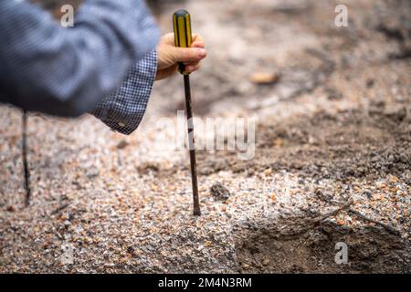 Suche nach Edelsteinen und Goldwaschen im australischen Busch im Frühjahr Stockfoto