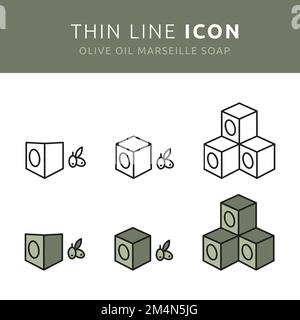 6 Seifensymbolen von Marseille im 3D-zeiligen Stil können für Web, Druck und Logo verwendet werden Stock Vektor