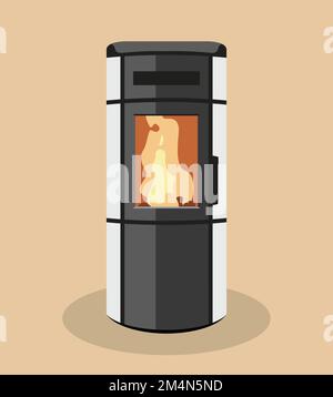 Moderner und schöner Herd, Pellet oder Holz, Vorderansicht zur Veranschaulichung, flaches Design, Vektor Stock Vektor