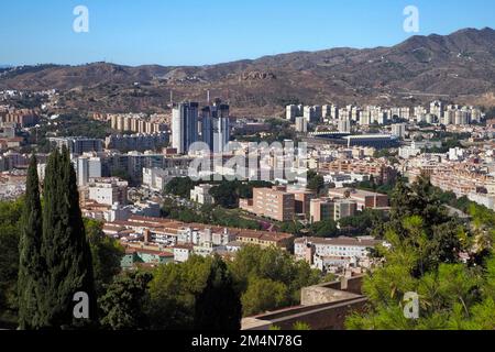 Stadt Malaga von der Burg Gibralfaro, Malaga, Spanien, Europa aus gesehen Stockfoto