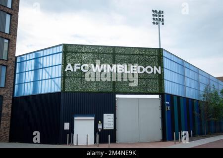 London bis September 2022: AFC Wimbledon Stadion auf der Plough Lane in Merton, Südwest-London. Englische Fußballliga 2 Stockfoto