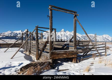 Grand Teton National Park im Winter ab Mormon Row Stockfoto
