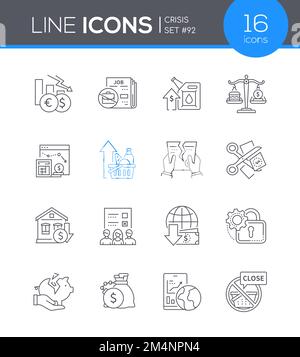 Finanz- und Karrierekrise – Symbolsatz im Liniendesign Stock Vektor