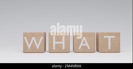 Wooden Cubes Was, Cubes mit Text Was. 3D Arbeit und 3D Bild Stockfoto
