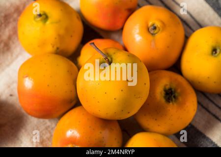 Rohe Orange Organic Tejocote Äpfel in einem Haufen Stockfoto