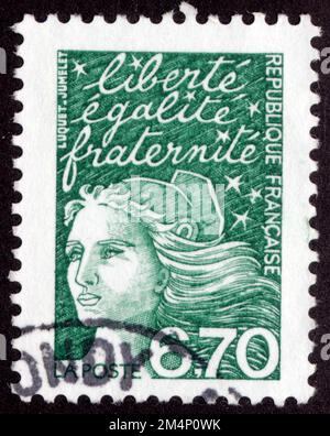 VERT LIBERTÉ ÉGALITÉ FRATERNITÉ. RÉPUBLIQUE FRANCAISE. LA POSTE. 6,70 Stockfoto