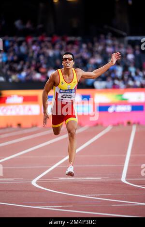 Joan Munar Martinez nimmt an der World para Athletics Championships in London Stadium, Großbritannien, in den T12 200m Jahren für Sehbehinderte Teil. Spanischer Para-Athlet Stockfoto