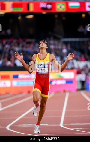 Joan Munar Martinez nimmt an der World para Athletics Championships in London Stadium, Großbritannien, in den T12 200m Jahren für Sehbehinderte Teil. Spanischer Para-Athlet Stockfoto