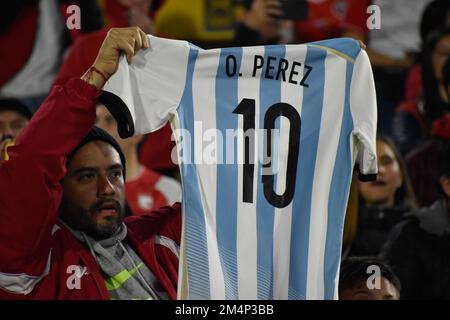 Kolumbiens Leaage-Team Santa Fe verabschiedet sich vom argentinischen Fußballspieler Omar Sebastian Perez im El Campin Stadion in Bogota, Kolumbien, 10. dezember 2022. Foto von: Cristian Bayona/Long Visual Press Stockfoto