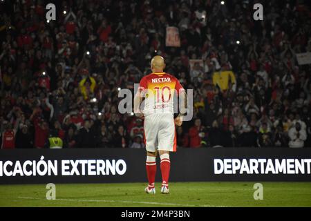 Kolumbiens Leaage-Team Santa Fe verabschiedet sich vom argentinischen Fußballspieler Omar Sebastian Perez im El Campin Stadion in Bogota, Kolumbien, 10. dezember 2022. Foto von: Cristian Bayona/Long Visual Press Stockfoto