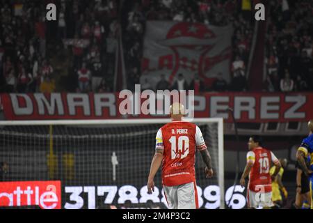 Kolumbiens Leaage-Team Santa Fe verabschiedet sich vom argentinischen Fußballspieler Omar Sebastian Perez im El Campin Stadion in Bogota, Kolumbien, 10. dezember 2022. Foto von: Cristian Bayona/Long Visual Press Stockfoto