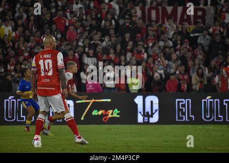 Kolumbiens Leaage-Team Santa Fe verabschiedet sich vom argentinischen Fußballspieler Omar Sebastian Perez im El Campin Stadion in Bogota, Kolumbien, 10. dezember 2022. Foto von: Cristian Bayona/Long Visual Press Stockfoto