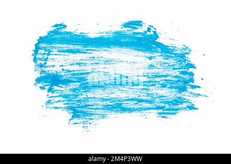 Abstrakte künstlerische Pinselstriche aus Acrylblau. Isoliert auf weißem Hintergrund. Stockfoto