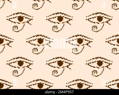 Das Auge des Horus in einem nahtlosen Pixelmuster. Verpixeltes Auge des Ra. Stil der 8-Bit-Retro-Spiele aus den 80s und 90s Jahren. Design für App, Banner und Poster. Stock Vektor
