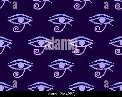 Das Auge des Horus in einem nahtlosen Pixelmuster. Verpixeltes Auge des Ra. Stil der 8-Bit-Retro-Spiele aus den 80s und 90s Jahren. Design für App, Banner und Poster. Stock Vektor