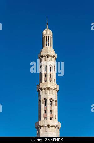 Nahaufnahme des Minaretts, der Sultan-Qaboos-Moschee, Muscat, Oman Stockfoto