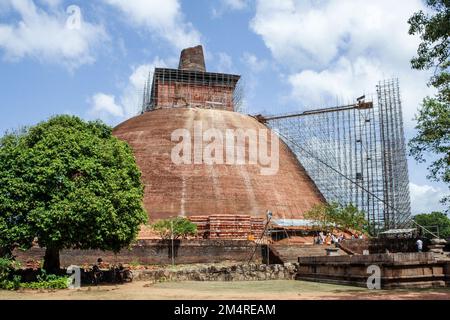 Anuradhapura, Sri Lanka - 13. Mai 2014: Die Ruinen des Jetavanarama Dagoba aus dem 3. Jahrhundert an der antiken Stätte Anuradhapura in Sri Lanka. Es war 100 Stockfoto