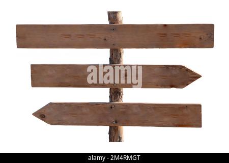 Die hölzernen Straßenschilder auf weißem Hintergrund Stockfoto