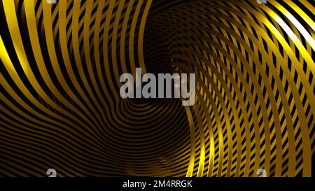 Glitzernder Hintergrund. Design. Gelbe und leuchtende Streifen in der Abstraktion drehen sich langsam und sorgen für Bewegung. Hochwertige 4K-Aufnahmen Stockfoto