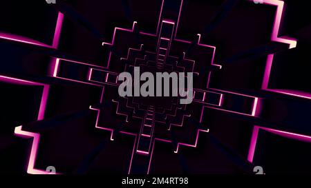 Rotierender quadratischer Tunnel mit blinkendem Ende Design. Geometrischer quadratischer Tunnel mit Linien. Linien und Quadrate in rotierenden Tunneln. Stockfoto