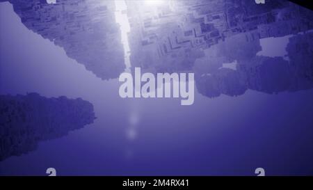 Blick vom Meeresboden mit der Sonne, die durch die Wasserdicke scheint. Bewegung. Steinformationen unter Wasser Stockfoto