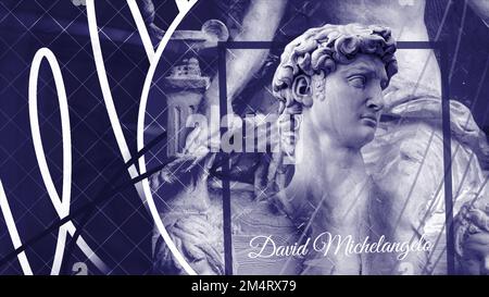 Abstrakte Darstellung der David-Kopf-Statue von Michelangelo. Bewegung. Konzept der antiken Kunst und Architektur Stockfoto