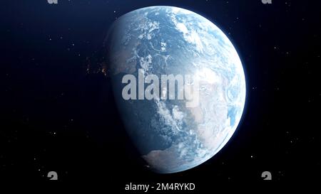 Rotation des Planeten Erde in Tagen. Bewegung. Der Planet Erde wechselt sich Tag und Nacht. 3D-Modell der Tagesveränderungen auf dem Planeten Erde im Weltraum. Stockfoto