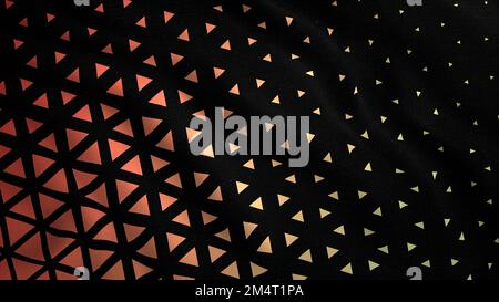 Orangefarbene und schwarze Flagge. Bewegung. Eine helle Arbeitsfläche in Bewegungssimulation mit verschiedenen Mustern und Zeichnungen von geometrischen Formen. Hochwertige 4K-Aufnahmen Stockfoto