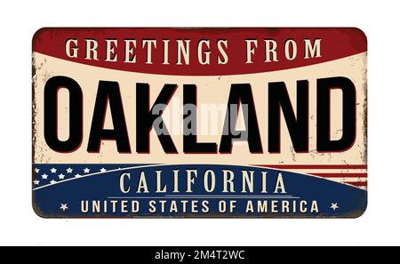 Grußzeichen aus Oakland aus altem rostigem Metall auf weißem Hintergrund, Vektorgrafik Stock Vektor