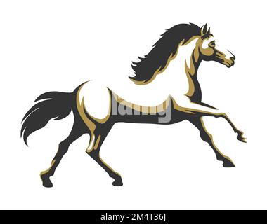 Emblem von Running Horse isoliert auf weißem Hintergrund. Vektordarstellung. Stock Vektor