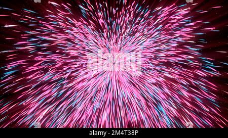 Helles, wunderschönes Feuerwerk vor dunklem Nachthimmel. Bewegung. Strahlt im dunklen Himmel Stockfoto