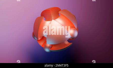 3D-mm-Design mit minimalen Bewegungen, Kugeln Rollen in farbenfrohen Hemisphären. Design. Einfache geometrische Objekte, primitive Formen, isoliert auf pinkfarbenem Hintergrund Stockfoto