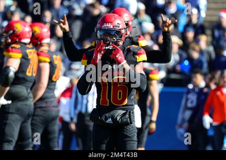 Ferris State Bulldogs Wide Receiver Deion Small (16) während des Fußballspiels der NCAA Division II National Championship College im McKinney ISD Stadium Stockfoto