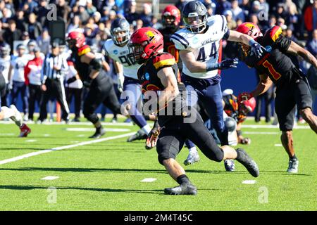 Ferris State Bulldogs Wide Receiver Brady Rose (22) auf einem Ende rund um das erste Quartal der NCAA Division II National Championship College für Stockfoto