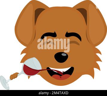 vektordarstellung des Gesichts eines Zeichentrickhundes, der ein Glas Wein trinkt Stock Vektor