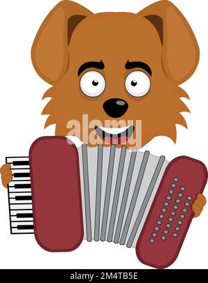 vektordarstellung eines Hundekarikaturisten, der Musikinstrument-Akkordeon spielt Stock Vektor