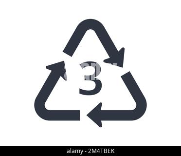 Recyceln Sie PVC Icon, Nummer 3. Konzept von Ökologie und Verpackung. Stock Vektor
