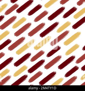 Geometrisches nahtloses Muster mit Pinselstrichen. Rote und gelbe diagonale Linien auf weißem Hintergrund. Moderner Pinsel endlose Kulisse Stockfoto