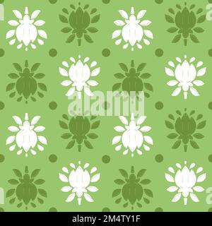 Nahtloses geometrisches Blumenmuster. Grüne und weiße Blumen. Rasterdarstellung für Stoff, Verpackung, Textil, Bekleidung, Tapete. Stockfoto