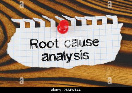 Geschäftskonzept. An der Tafel befindet sich eine Ankündigung mit der Aufschrift „Ursachenanalyse“ Stockfoto