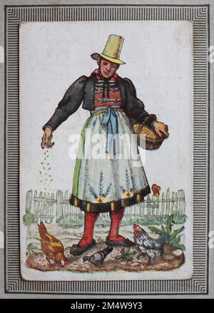 Trachten in Deutschland im 19. Jahrhundert, Baden, Bauersfrau aus dem Schwarzwald, Historisch, digitales Restaurant Reproduktion von einem Sammelbild aus dem Jahr 1910 / traditionelle Kostüme in Deutschland im 19. Jahrhundert, Baden, Bauernfrau aus dem Schwarzwald, historische, digital restaurierte Reproduktion eines Sammlerbildes aus dem Jahr 1910 Stockfoto