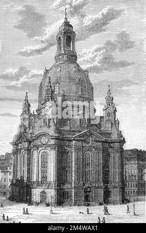 Die Frauenkirche in Dresden im Jahre 1875, Sachsen, Deutschland, Historisch, digitale Restaurierte Reproduktion von einer Vorlage aus dem 19. Jahrhundert / die Frauenkirche in Dresden im Jahr 1875, Sachsen, Deutschland, historische, digital restaurierte Reproduktion eines Originals aus dem 19. Jahrhundert Stockfoto