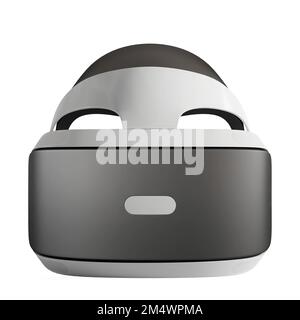Eine 3D-Darstellung eines VR-Headsets, isoliert auf weißem Hintergrund Stockfoto