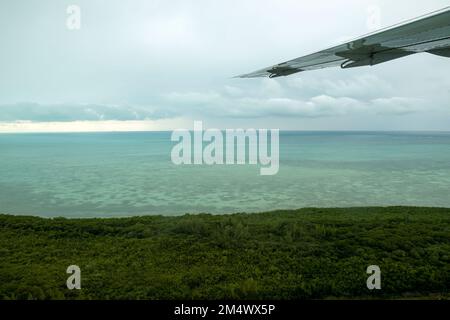 Ein Luftblick auf die Küste von South Bimini, Bahamas Stockfoto