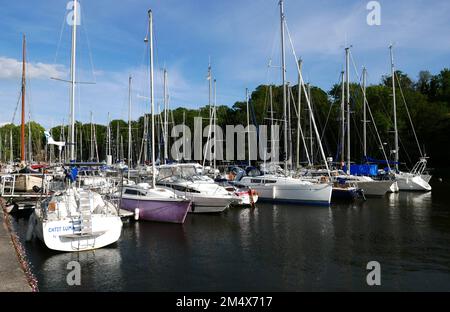 La Ferte-Bernard, Le Port neuf und New Bridge, Morbihan, Bretagne, Bretagne, Bretagne, Frankreich, Europa Stockfoto